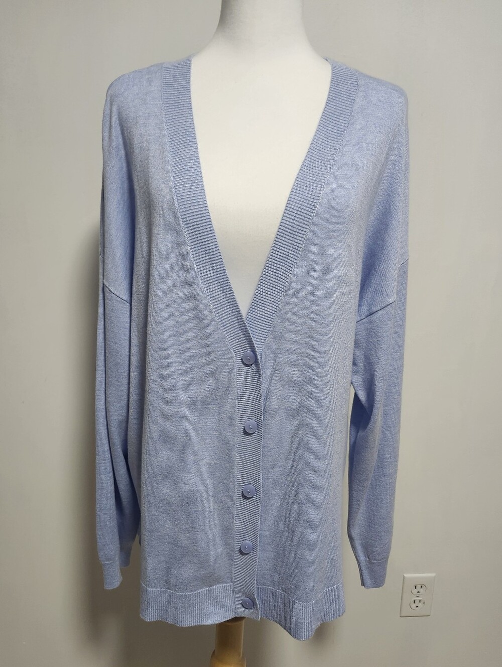 Essentials Light Blue V-Neck Button Cardigan